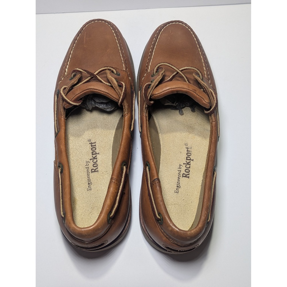 Rockport Perth Mens Brown Leather Boat Shoes Classic Loafers 2 Eyelet M7110 - Picture 3 of 6